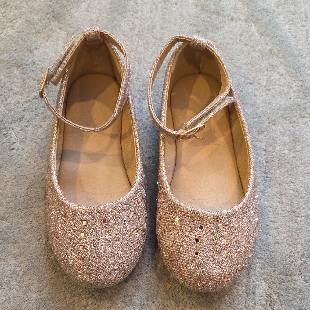 Sparkly Rose Gold Toddler Ballet Flats with Ankle Strap